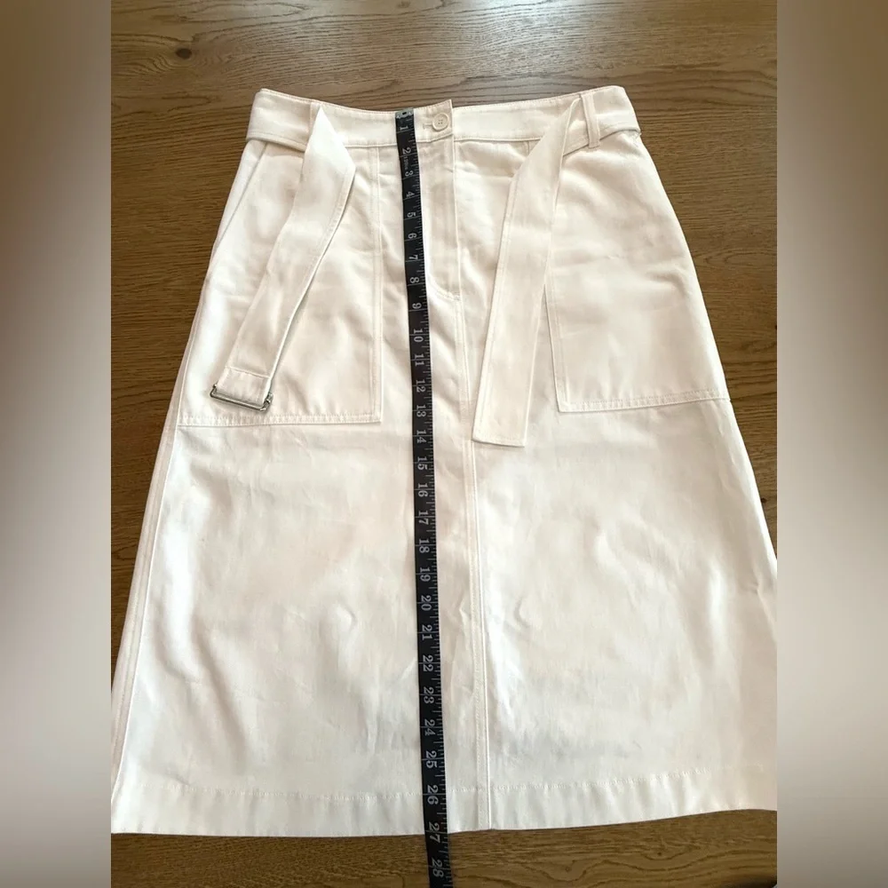Lacoste White Belted A-Line Skirt Size 40 Chic Preppy Classic 100% Cotton